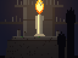 A single lit candle on a stone altar.